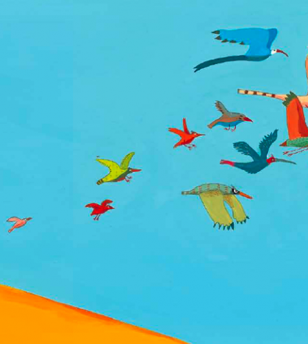 Particolare dell'illustrazione tratta dall'albo illustrato Gli uccelli, Topipittori